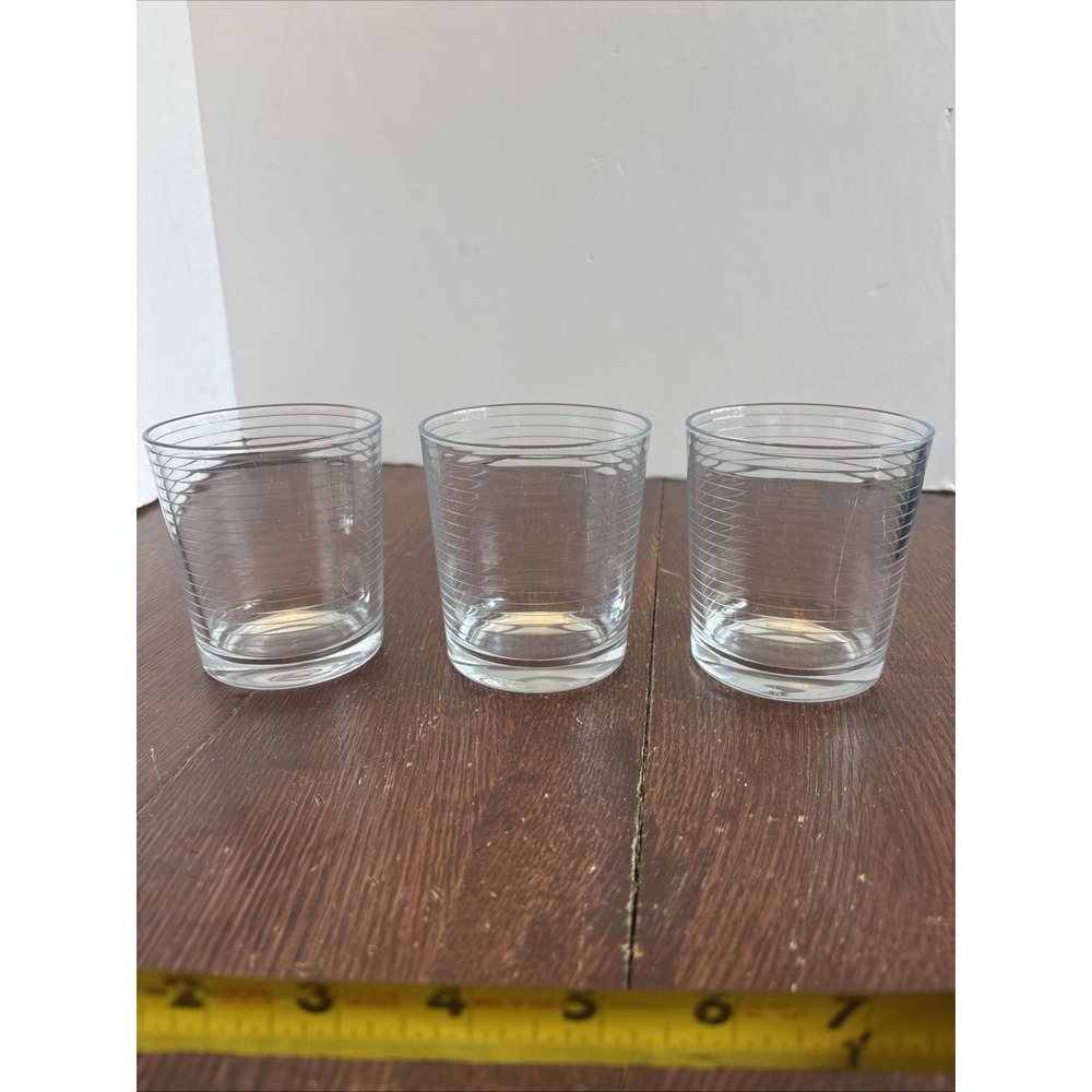 Set of 3 Pasabahce Doro Lowball Glasses Horizontal Optic Ribbed 4"
